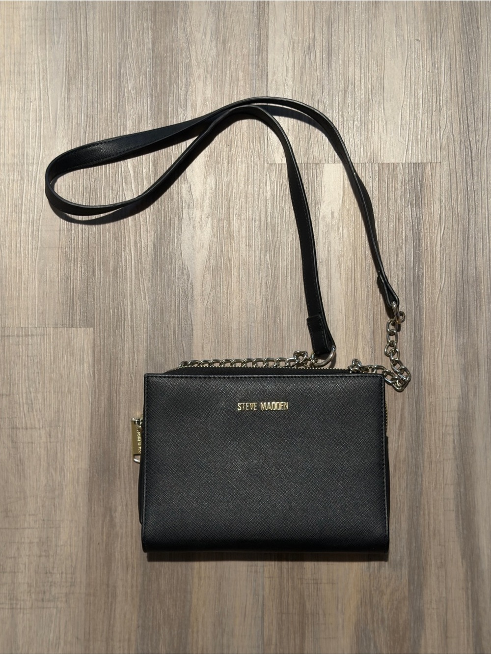 Steve Madden | Black | Faux Leather Foldover Crossbody Bag